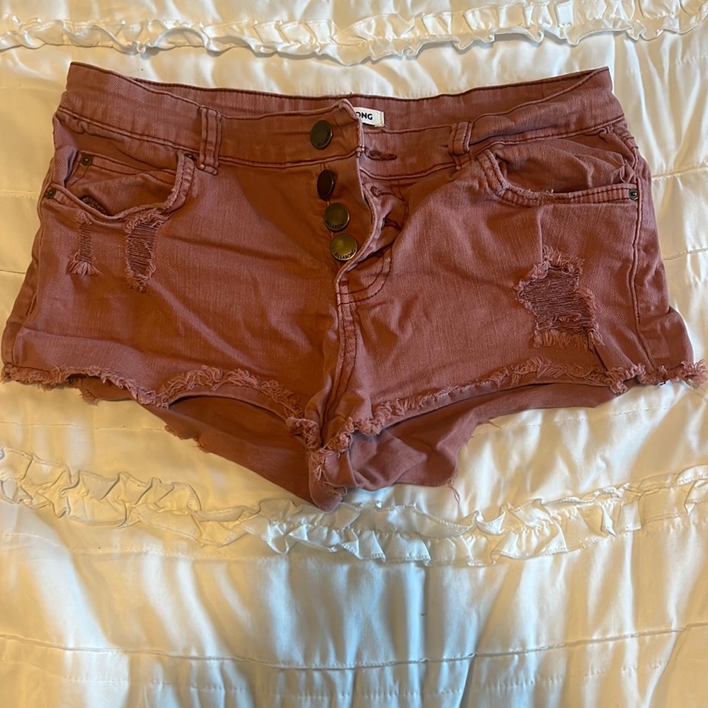 Billabong Buttoned Up Red Denim Shorts